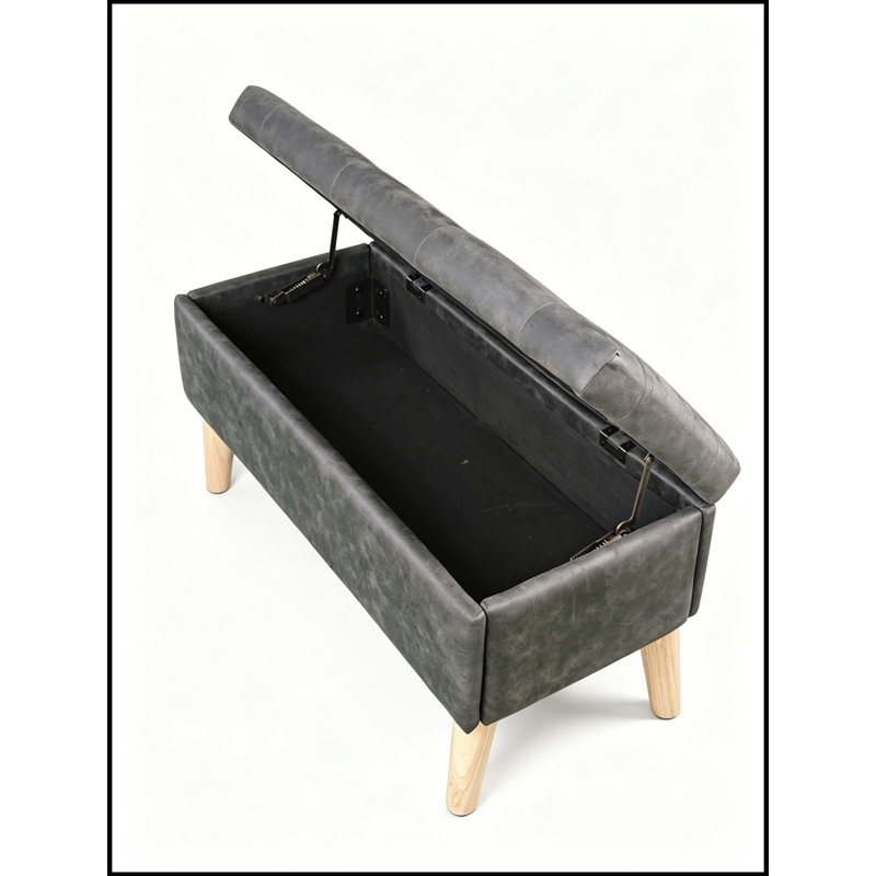 Banc rembourré avec siège capitonné et pieds robustes, Noir