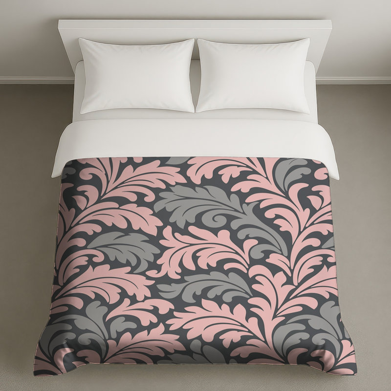  Housses de couette en damas gris, Queen