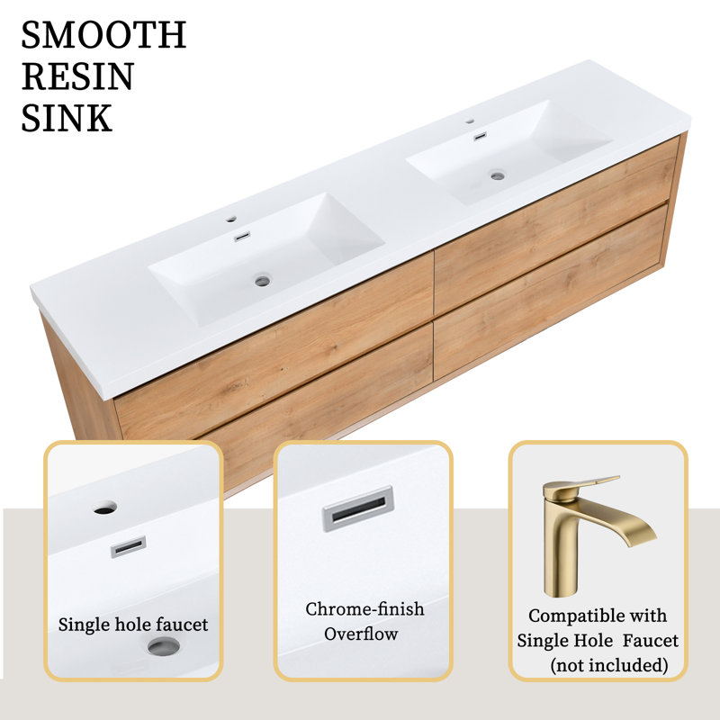 84" Wall Mounted Floating Bathroom Vanity With Double Sink