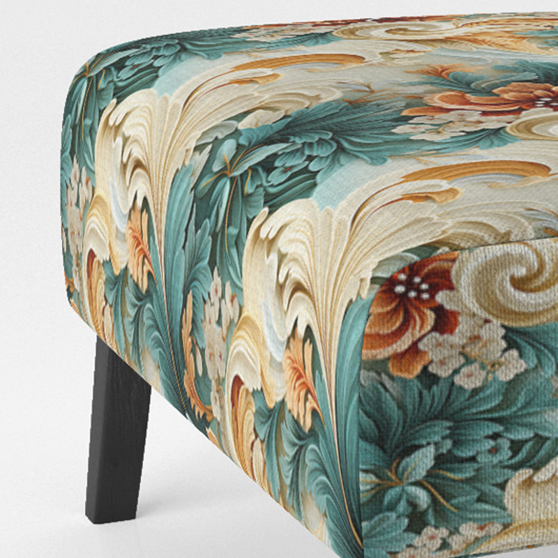 Fauteuil de chambre rustique à motif cachemire doré et turquoise I