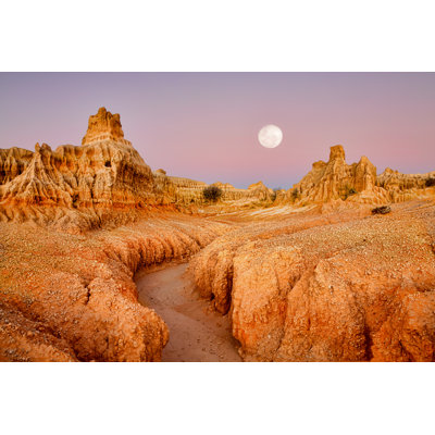 Full Moon Over Desert Landscape Dawn by Lovleah - Wrapped Canvas Print