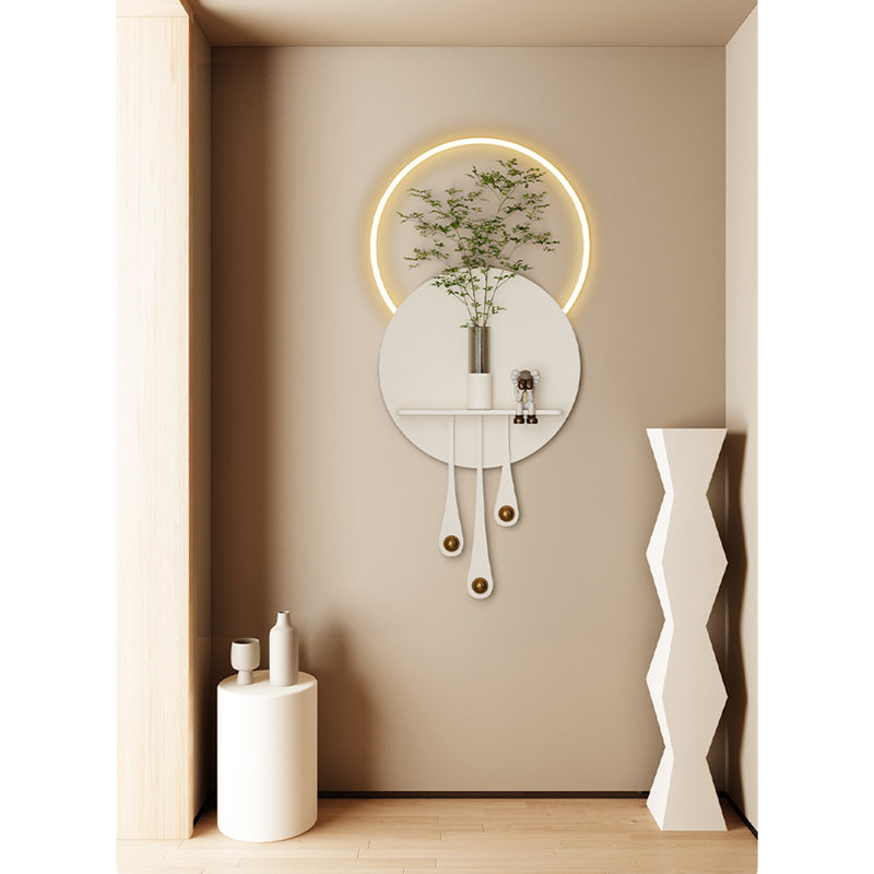Hall d'entrée de couleur crème avec ferronnerie et peintures murales lumineuses, H 41,73 po x l 19,69 po x P 1,57 po