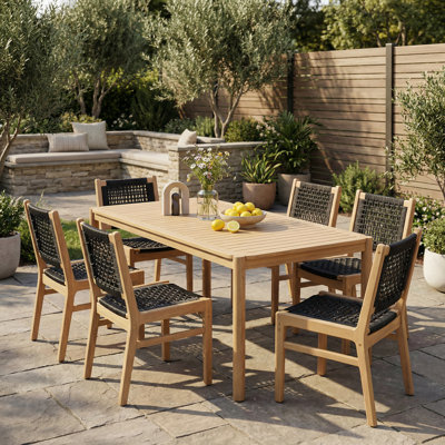 Solvire Outdoor 6-Person Acacia Wood Dining Set With Handwoven Wicker