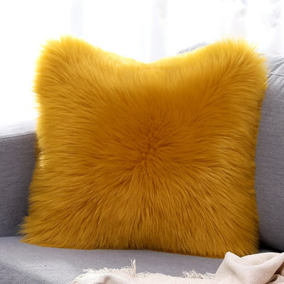 (Cover With Insert) Pack of 1 Furry&Faux Solid Colors Throw Pillow with INSERT