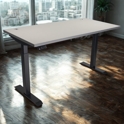 Skyscraper Electric Height Adjustable Standing Desk, Dual Motor and Digital Control with Memory, 60x30, Grey Strand Top with Black Frame