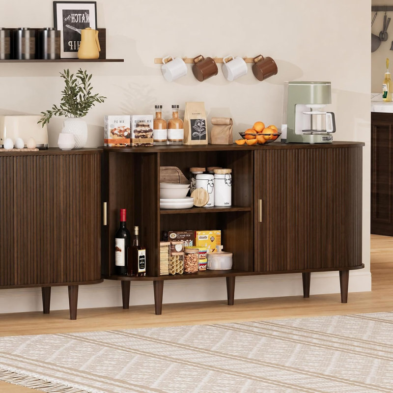 Armoire de rangement 55 po avec portes coulissantes et tablettes réglables, 15.75"D x 55.09"W x 29.53"H, Walnut