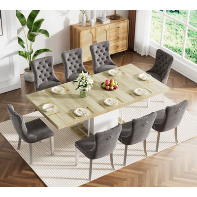 62.99" -78.74" Extendable Dining Table Set, Dining Room Table & Dining Chairs with Leg, Rustic Kitchen Dining Table and Chairs Set, Modern Dining Tabl