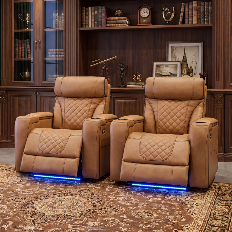 Fauteuil inclinable électrique 37 po avec porte-gobelet et lumière DEL Horus, Tanné