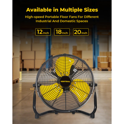 Ventilateur de sol robuste à haute vélocité de 12 pouces 1800 pi³ / min avec 3 vitesses puissantes, ventilateur en métal portatif, ventilateur de magasin à bascule inclinable à 180 ° pour usage commercial, résidentiel, de gymnastique, à usage domestique - répertorié ETL, noir