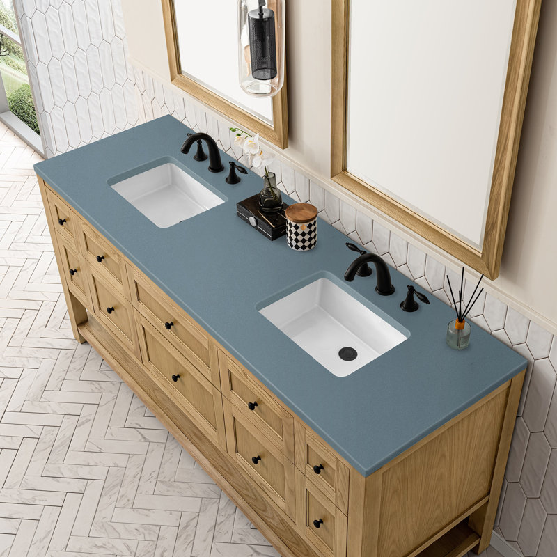 Breckenridge 72'' W Double Vanity, Light Natural Oak, Carrara White, 8" Widespread