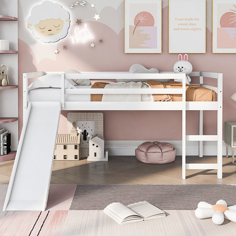 Lit mezzanine simple avec glissade, Blanc
