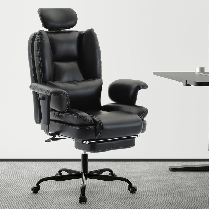 Chaise de bureau ergonomique en similicuir de 200 kg avec support lombaire et dossier haut; Fauteuil de bureau ergonomique avec appui-tête relevable Noir