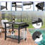 Grill Cart, Pizza Oven Stand Table With Wheels, Outdoor Movable Kitchen Cooking Prep Table Bbq Cart With Mesh Racks For Home Party, Bar, Camping