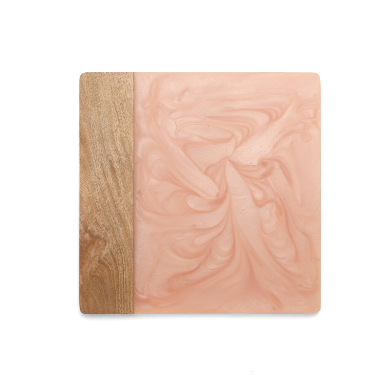 Planche à fromage carrée ivoire en résine et bois, Rose