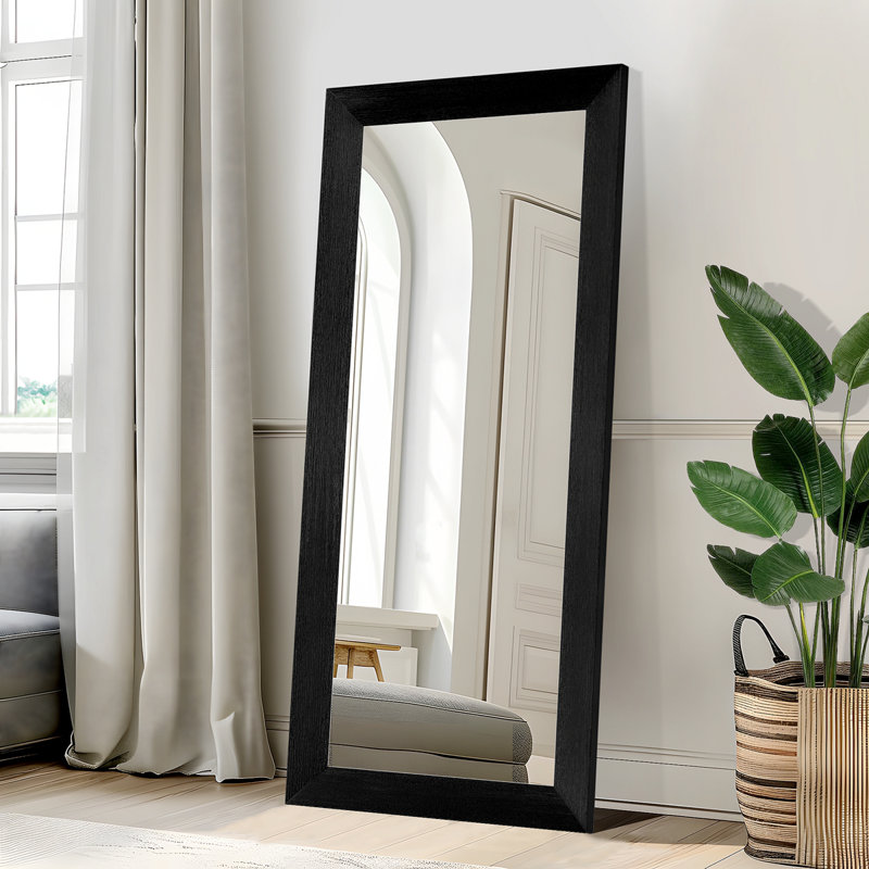 71H"×31"W Wood Full Length Mirror Wall Mirror with Sloping Frame, Black