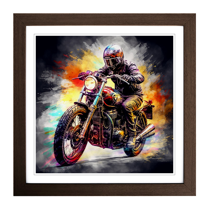 Motorcycle Digital Art - Single Picture Frame Print on Wood, Walnut