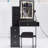 Small Bedroom Dressing Table With Chair, 2 Ac + Chargers, Large Sliding Touch-Control Led Mirror, , , Black Finish Balcony Desk Vanity - Touch Control Switching, Cushioned Stool, American Style-56524136