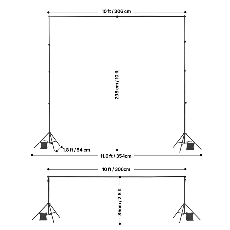 Support de fond de studio photo réglable 3 x 3 m, support portable avec 4 barres transversales, support robuste pour écran de projection, studio photo/vidéo et fêtes, idéal pour les mariages.
