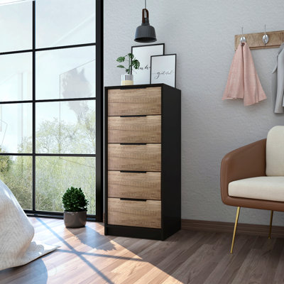 5 Drawer Dresser, Vertical Dresser -Black / Pine