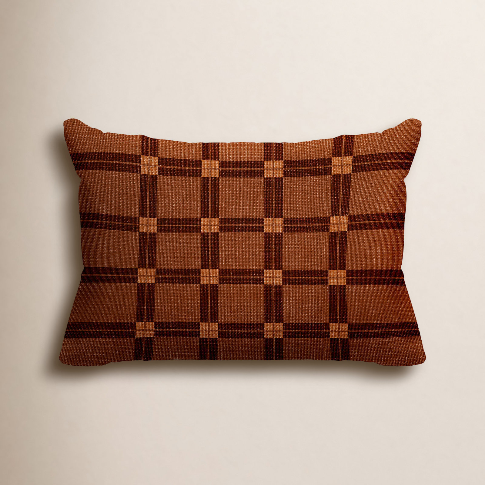 Plaid Indoor/Outdoor Lumbar Throw Pillow, Burnt Orange, 18"H x 25"W