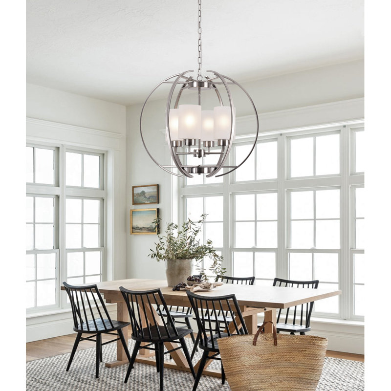 Luminaire suspendu de 24 po en nickel brossé Globe, Nickel brossé + verre givré