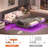 14" Queen Size Floating Bed Frame with Headboard, LED Lights and Charging Station, No Boxspring Needed