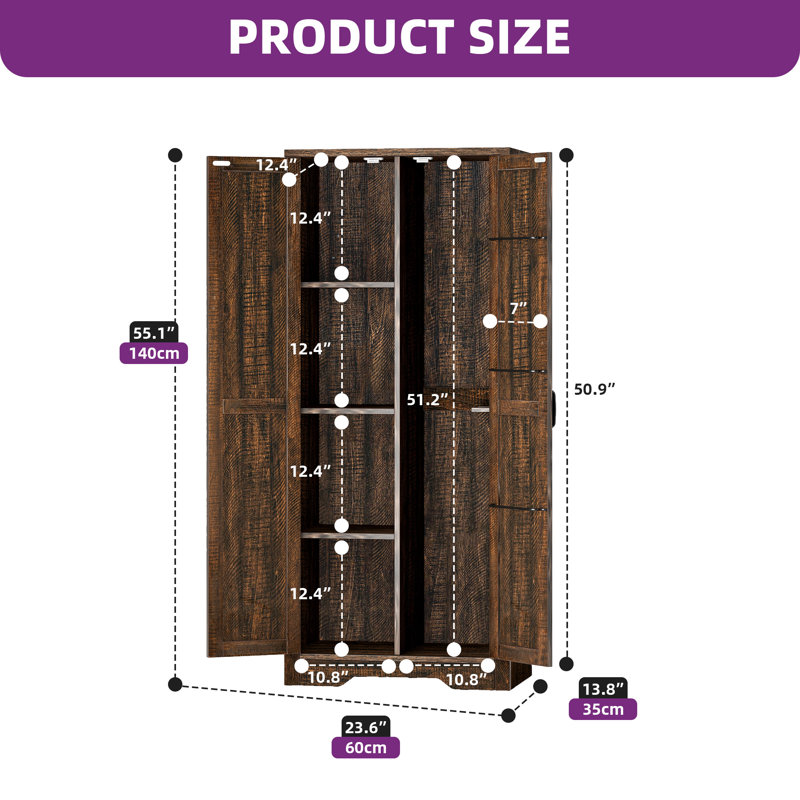 23.6" W Wood Storage Cabinet Cleaning Tool Cabinet, Brown