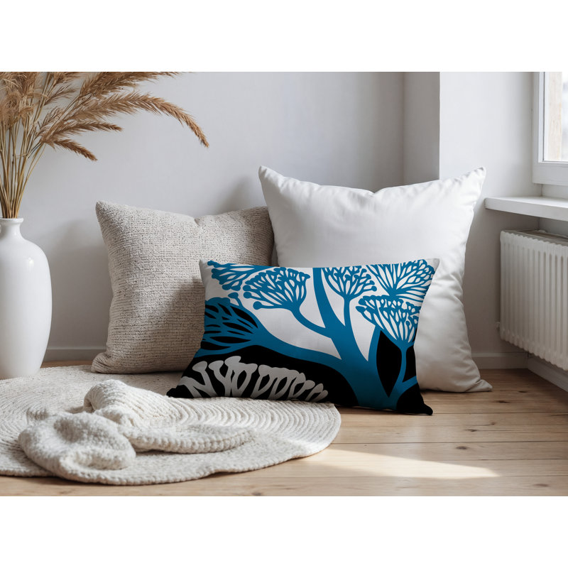 Oreiller rectangulaire réversible intérieur / extérieur à motif floral Sally, Rectangle H 18 po x l 25 po, Turquoise