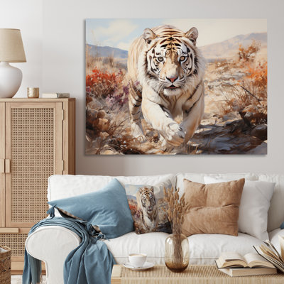 «White Tiger On Rolling Grassland II», reproduction d'art sur toile