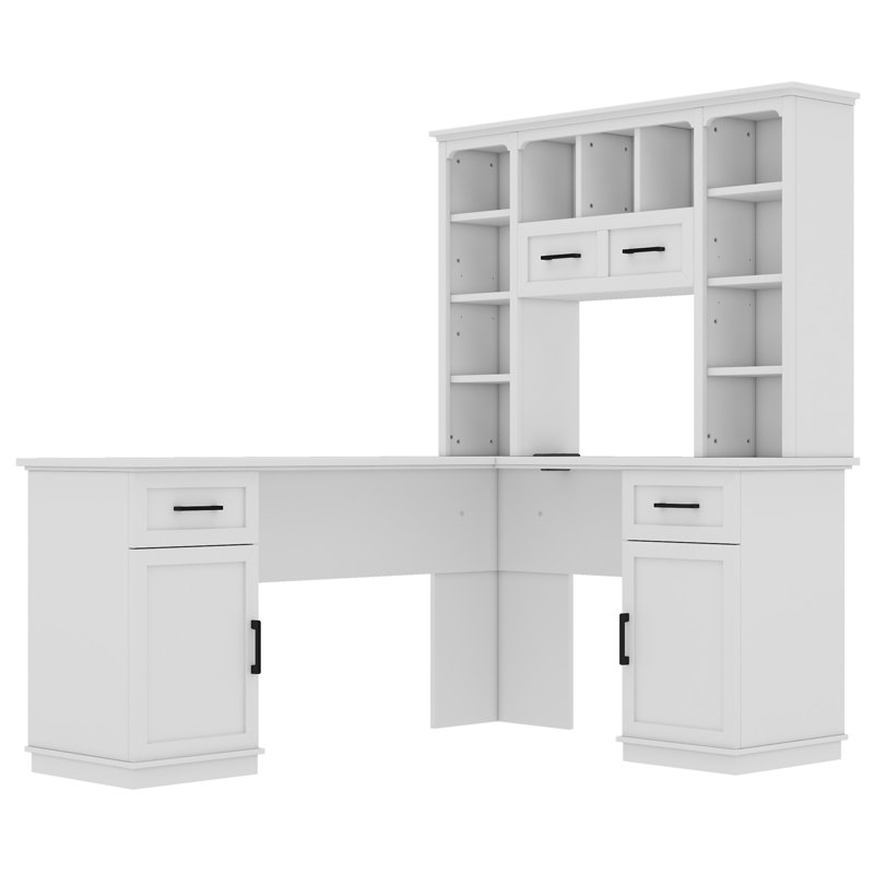 Bureau d'ordinateur en L avec 2 armoires et 2 tiroirs (sans les chaises de bureau), Blanc