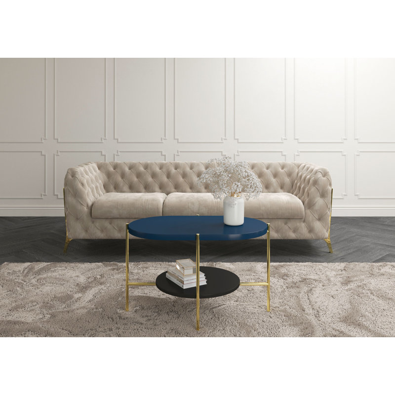 Borealis Four Leg Coffee Table with Storage, Navy/Gold