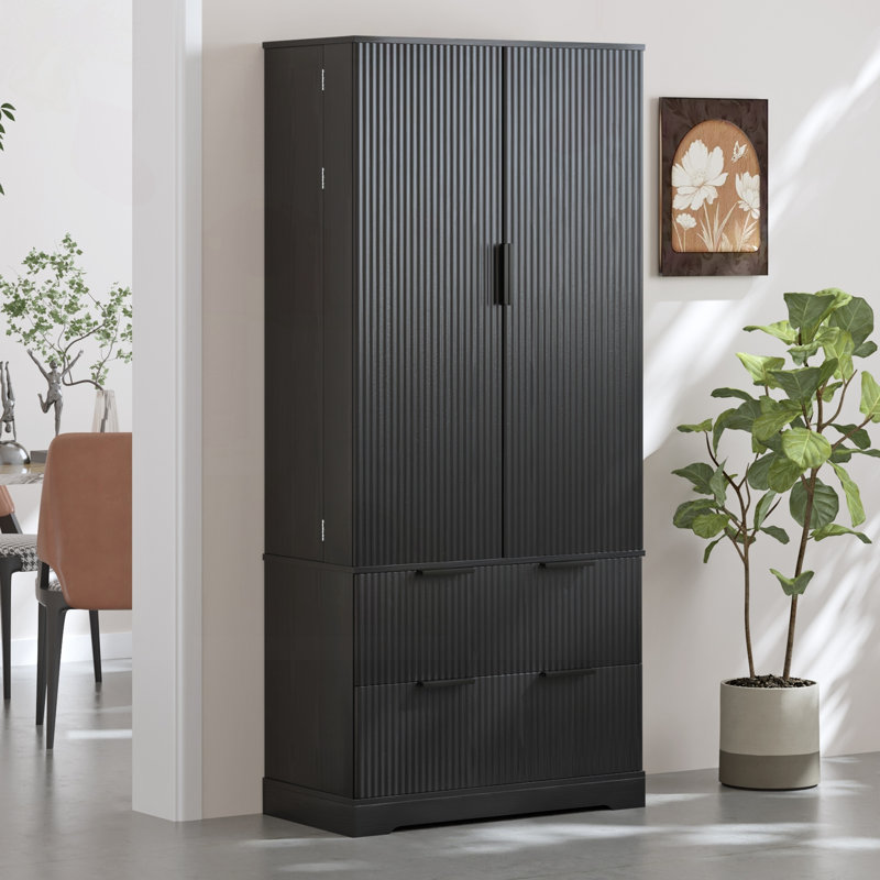 Garde-manger cannelé 72 po avec porte-épices et tiroirs 72 po, Noir