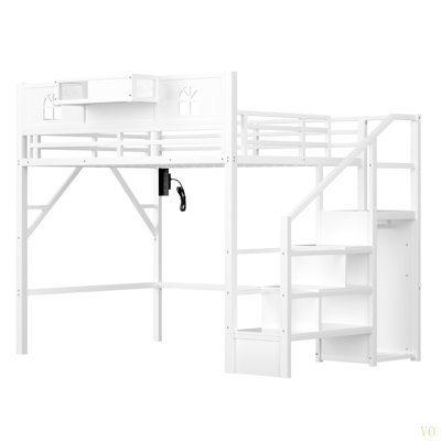 Lit mezzanine avec escalier, lit mezzanine en métal avec garde-corps en hauteur et garde-corps, lit mezzanine haut avec garde-robe pour enfants adolescents