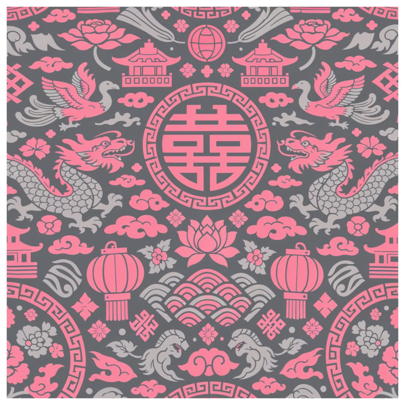 Housses de couette roses à motif asiatique, Twin