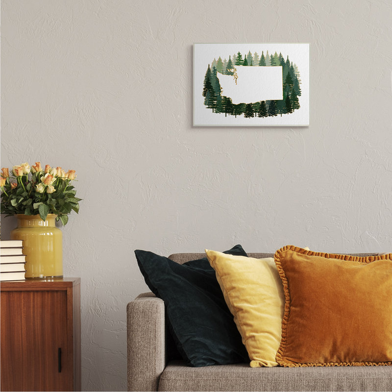 Silhouette de l'État de Washington, pins, forêt verte, Plaque murale, H 10 po x l 15 po