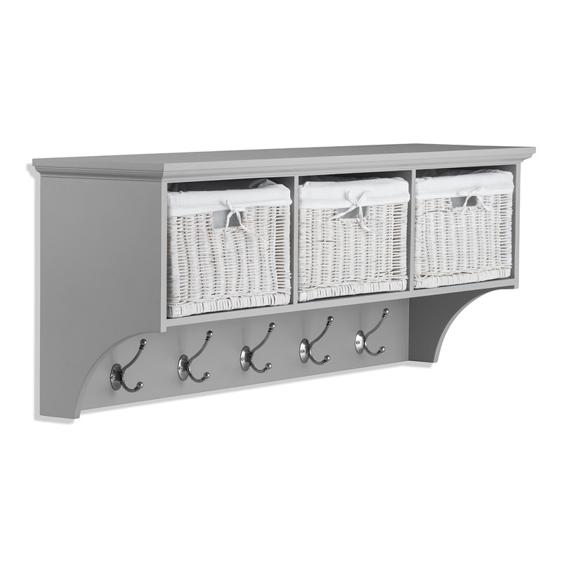 Erica Solid Wood Wall 5 - Hook Wall Mounted Coat Rack, Dove Grey