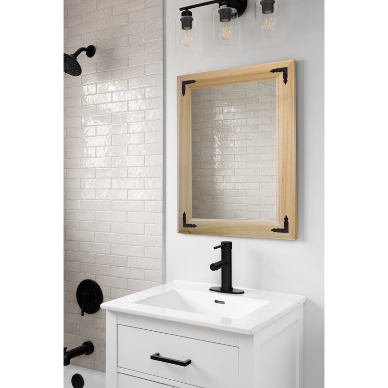 Rayne Heritage Hardwood Poplar Mirror With Decorative Corner Brackets, Natural, 28 x 33