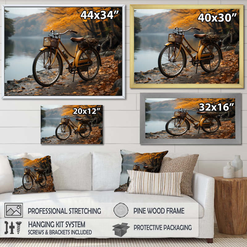 Ambré aventure vélo - Vélo Wall Art Living Room_106980, H 12 po x l 20 po x P 1 po, Cadre flottant doré
