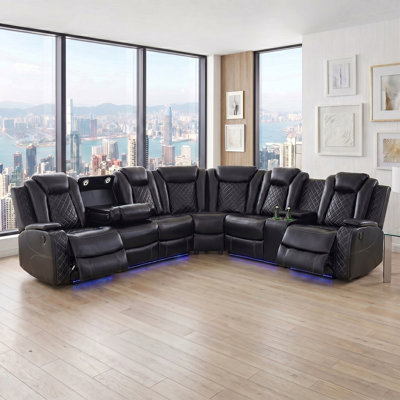 3-Piece Top Faux Leather Power Reclining Living Room Sectional Sofa Set