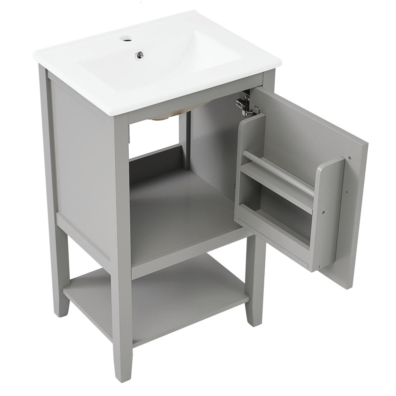 Meuble-lavabo de 20 po avec lavabo, armoire de salle de bain avec porte à fermeture douce, support de rangement et tablette ouverte
