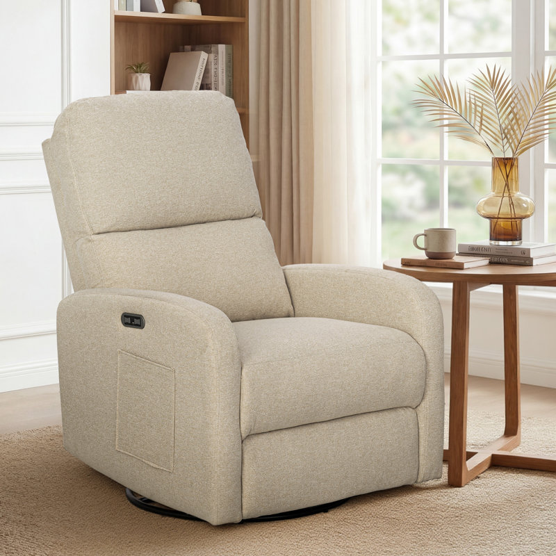 Dakota Grey 30 "W Power Recliner Swivel Glider with USB & Type-C Ports and Side Pocket, Beige