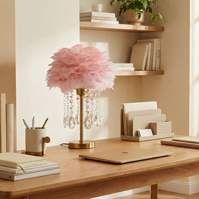 18" Feather Crystal Table Lamp With Light