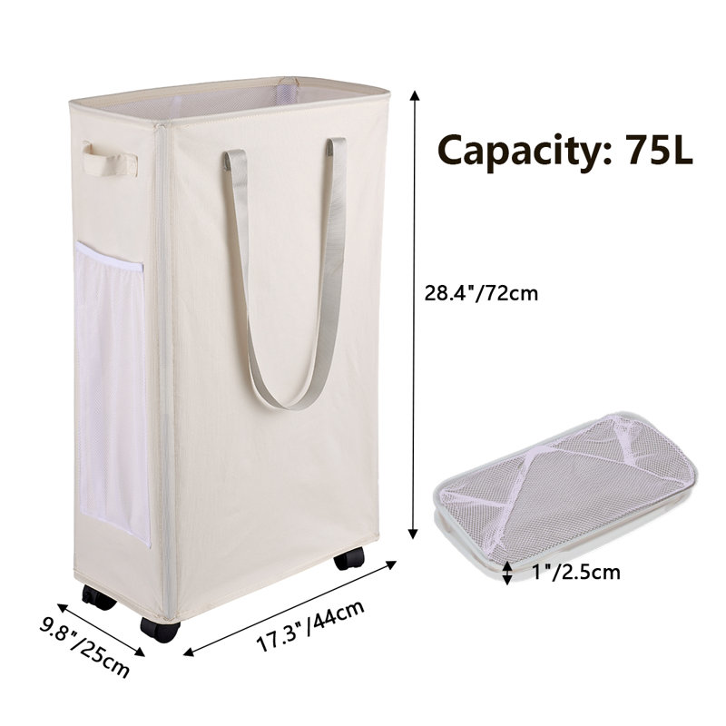 75L Laundry Basket With Wheel, Ivory