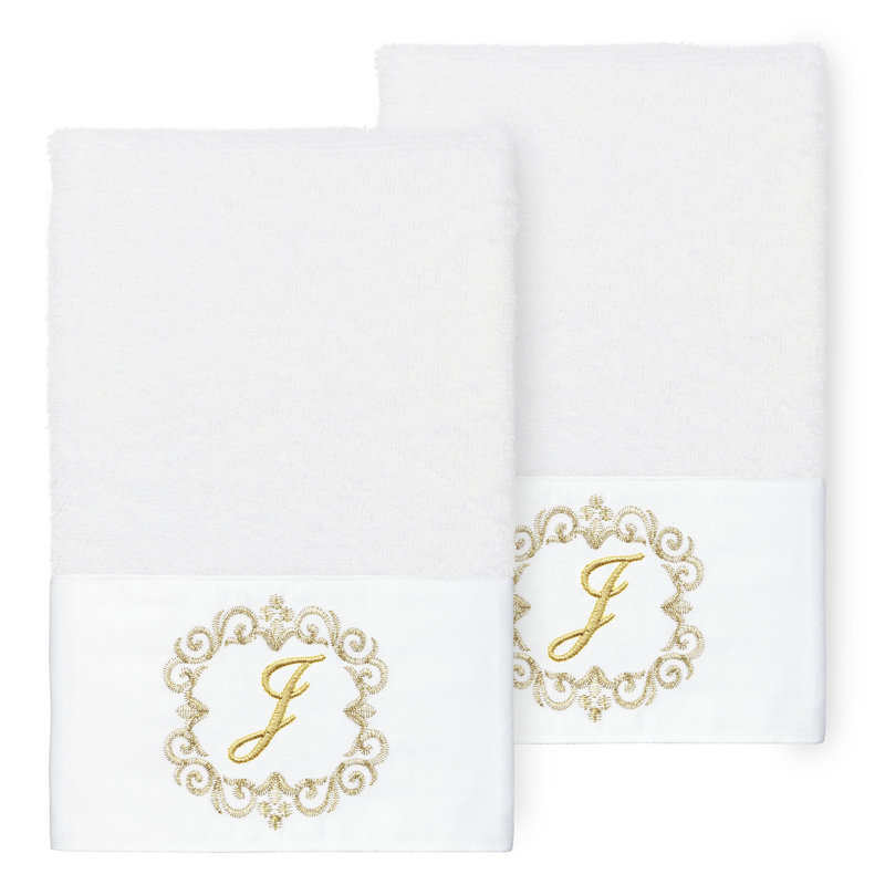 Winston Porter 100% Turkish Cotton MONICA 2PC Embellished Hand Towel Set, J