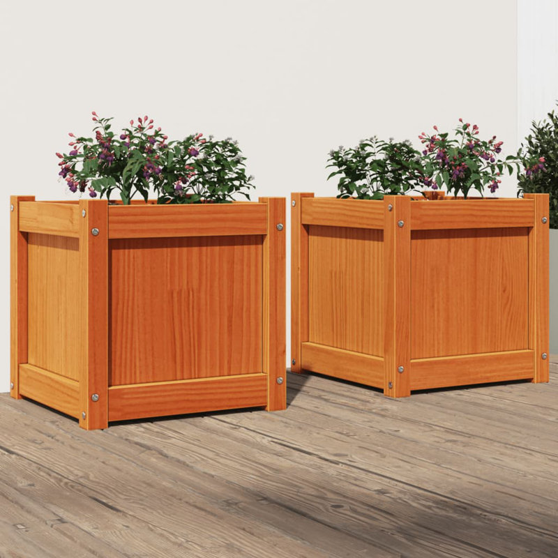 Brieuc Wood Planter Box, Natural Orange, 2