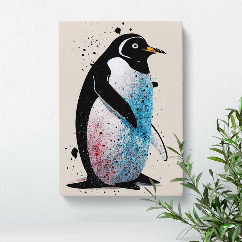 XV1022-3476X Penguin Graffiti No.3 - Print, Wrapped Canvas, White, 50cm H x 35cm W x 3cm D