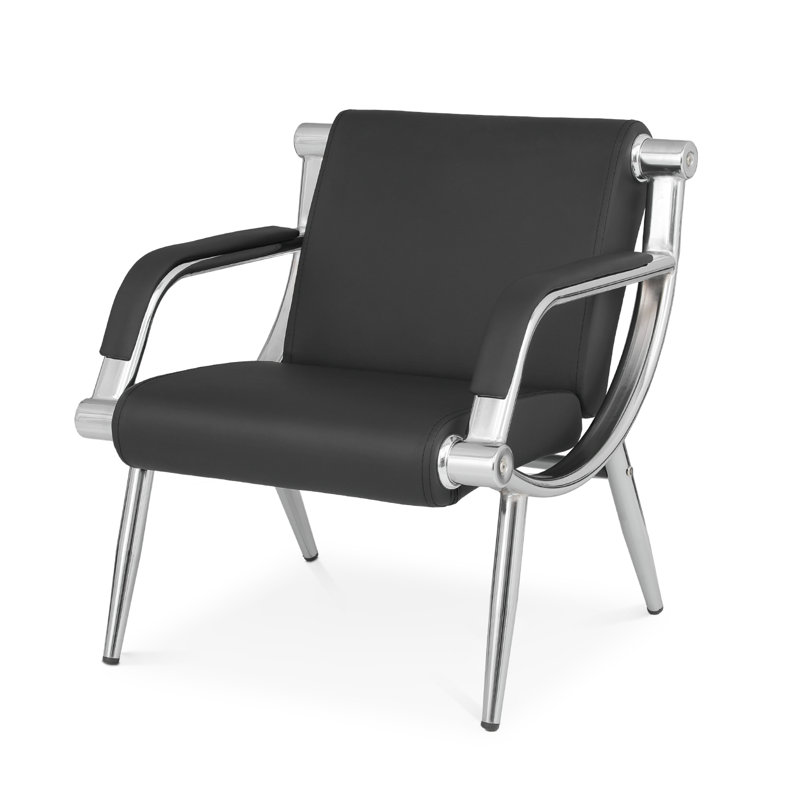Black Leather Reception Chair with Chrome Iron Frame