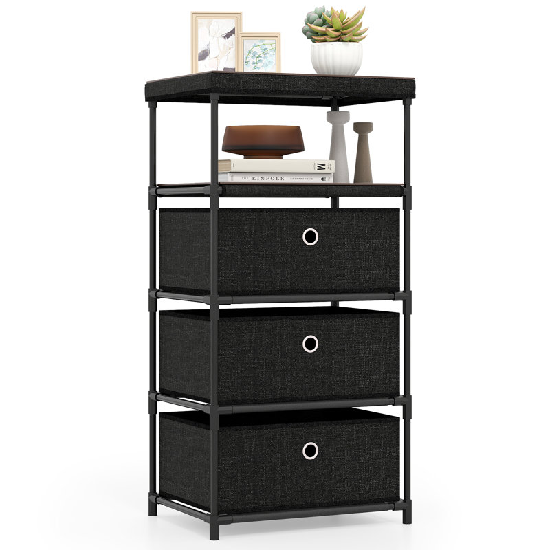 Commode 3 tiroirs avec tablette et bacs de rangement industriels