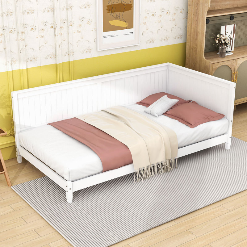 Twin Size Wooden Daybed with Slats, White