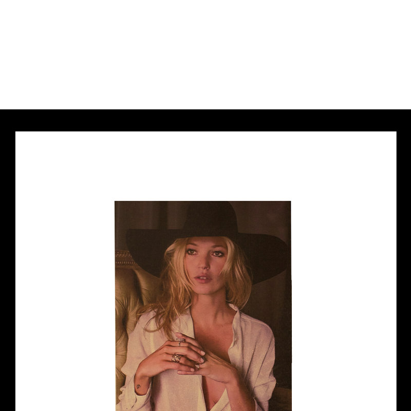 «Kate Moss Designer», reproduction encadrée